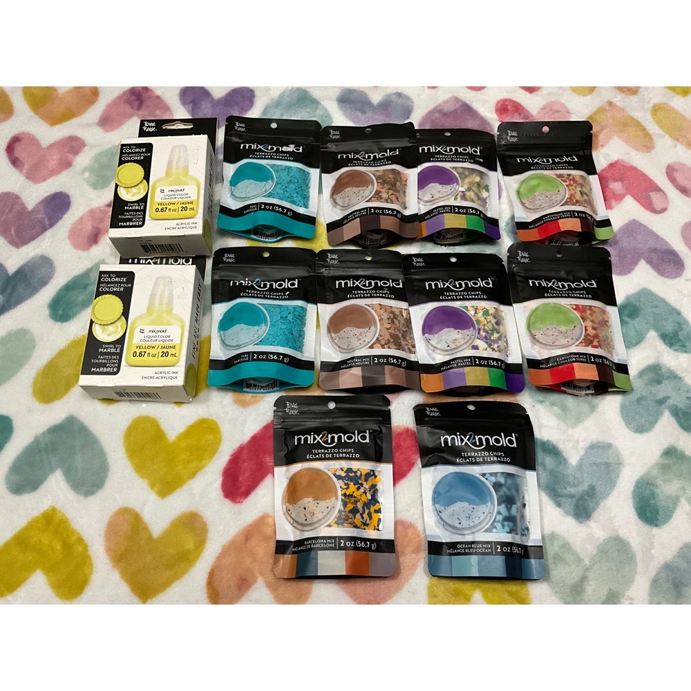 MixMold Liquid Colorizer Yellow &‎ Terrazzo Chips Set for Resin Crafts